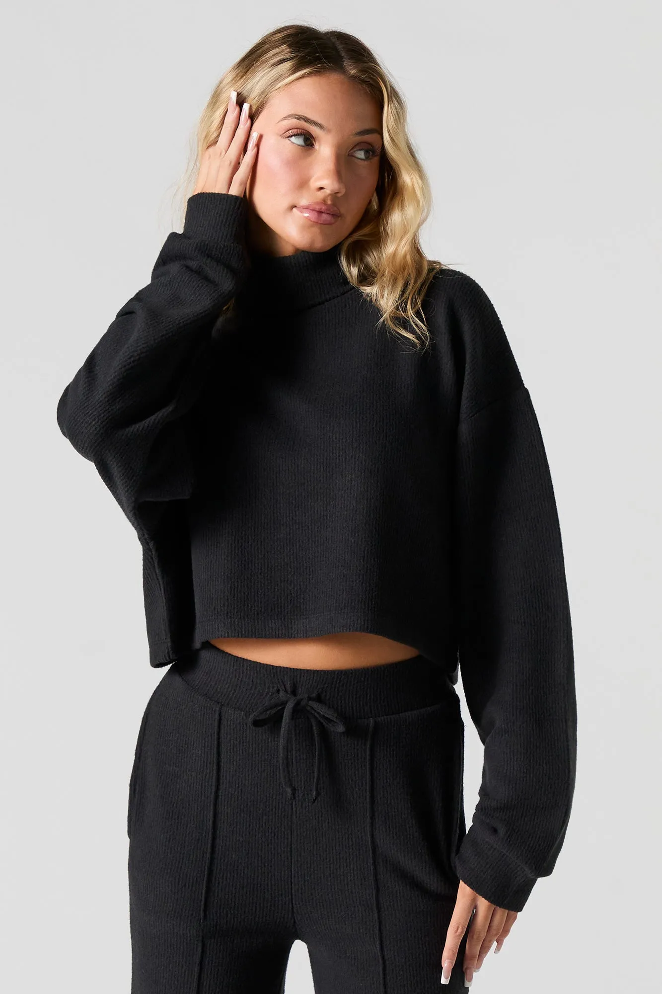 Ribbed Knit Cropped Turtleneck Top sold by Urban Planet product image thumbnail 4