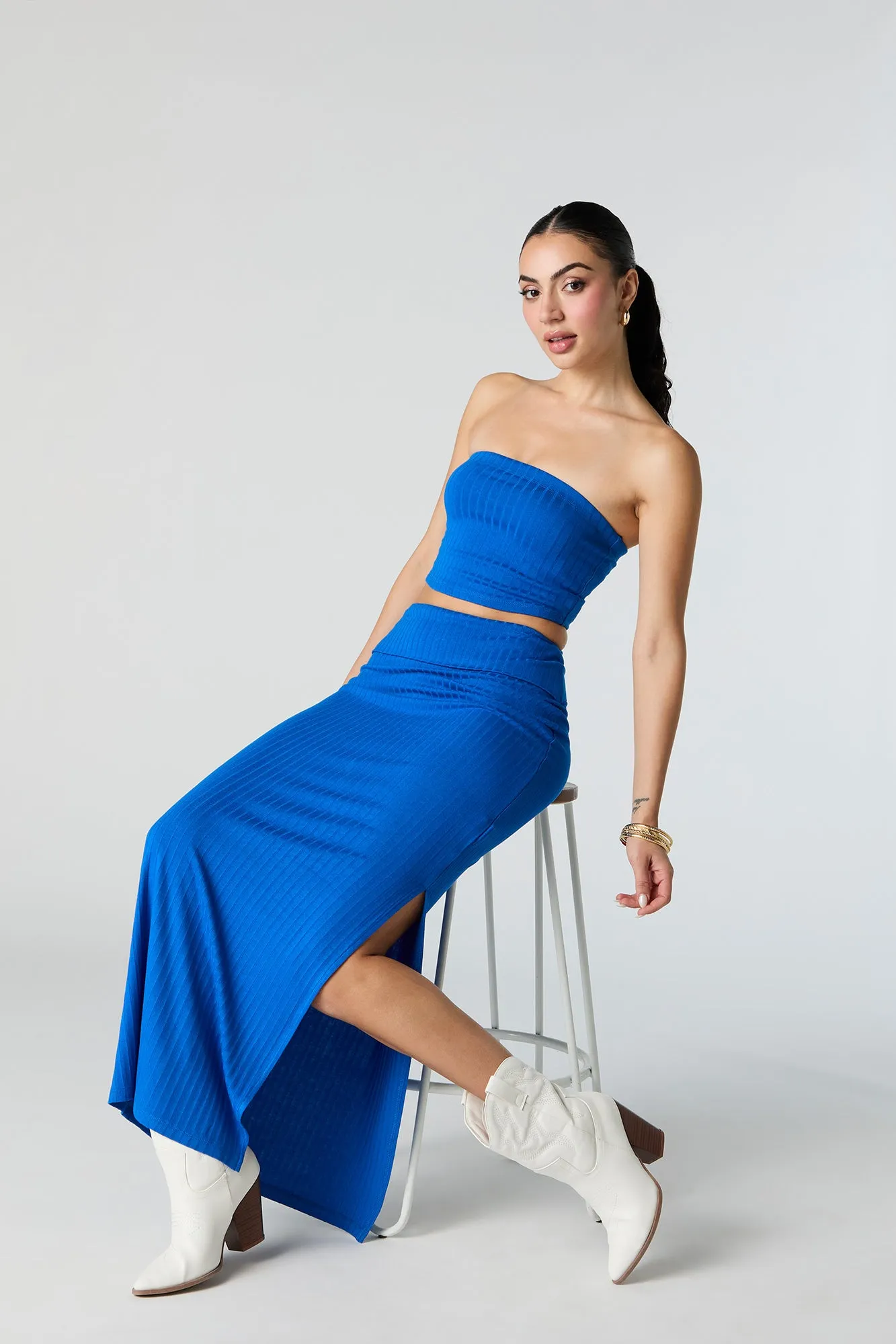 Ribbed Slit Maxi Skirt sold by Urban Planet