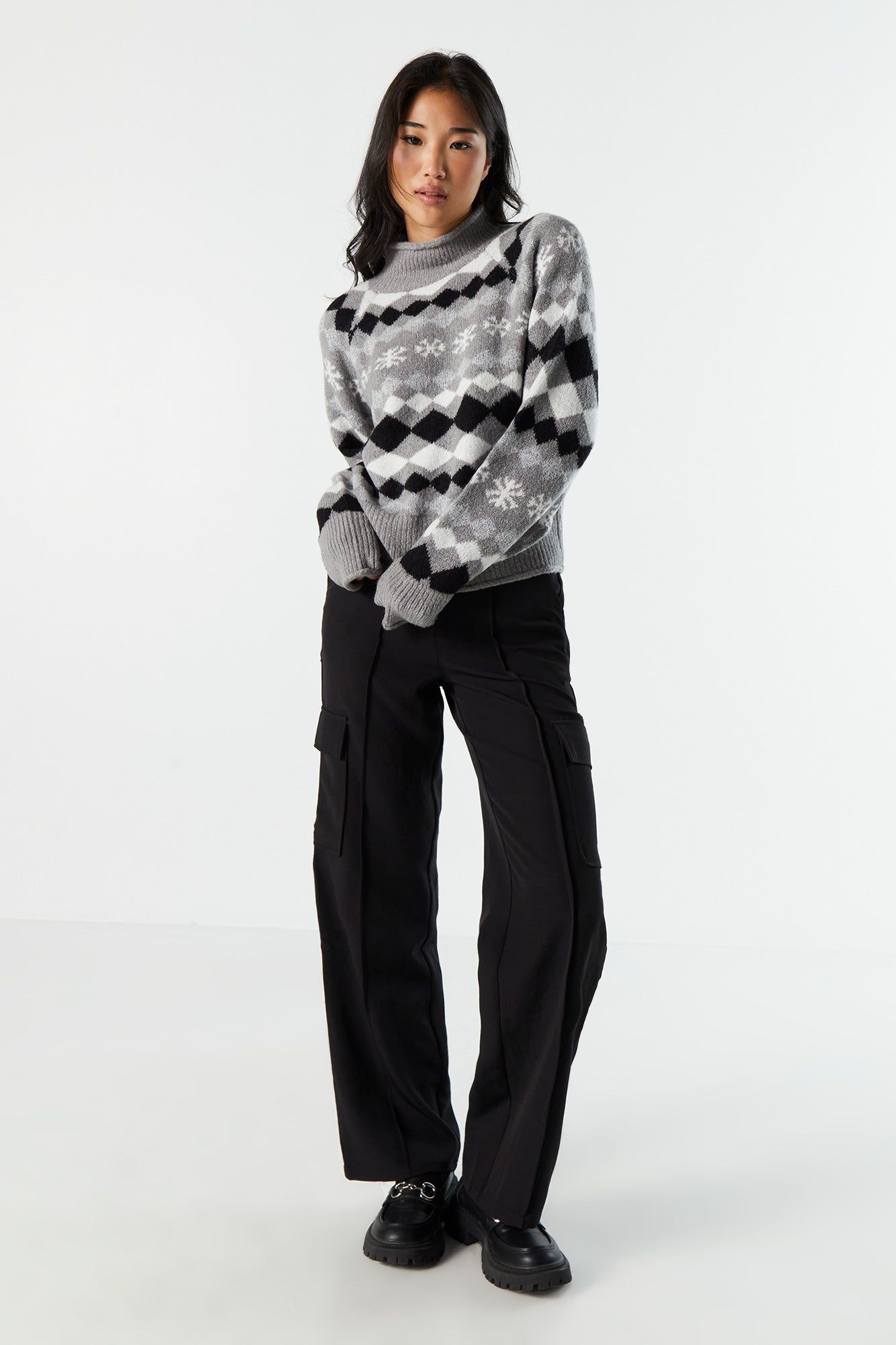 Col roulé en tricot jersey jacquard gris sold by Urban Planet product image thumbnail 3