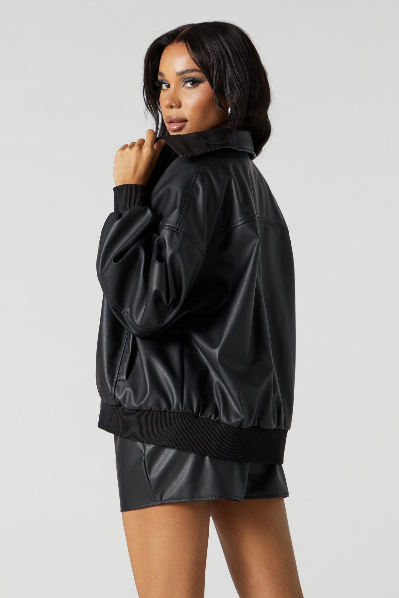 Faux Leather Oversized Bomber Jacket sold by Urban Planet product image thumbnail 2