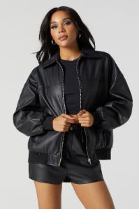 Faux Leather Oversized Bomber Jacket sold by Urban Planet
