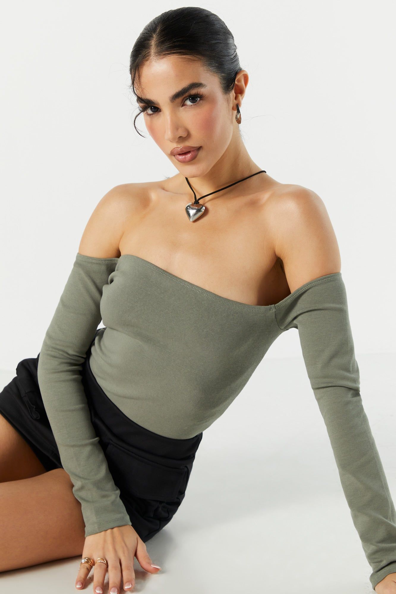 Off Shoulder Long Sleeve Bodysuit sold by Urban Planet