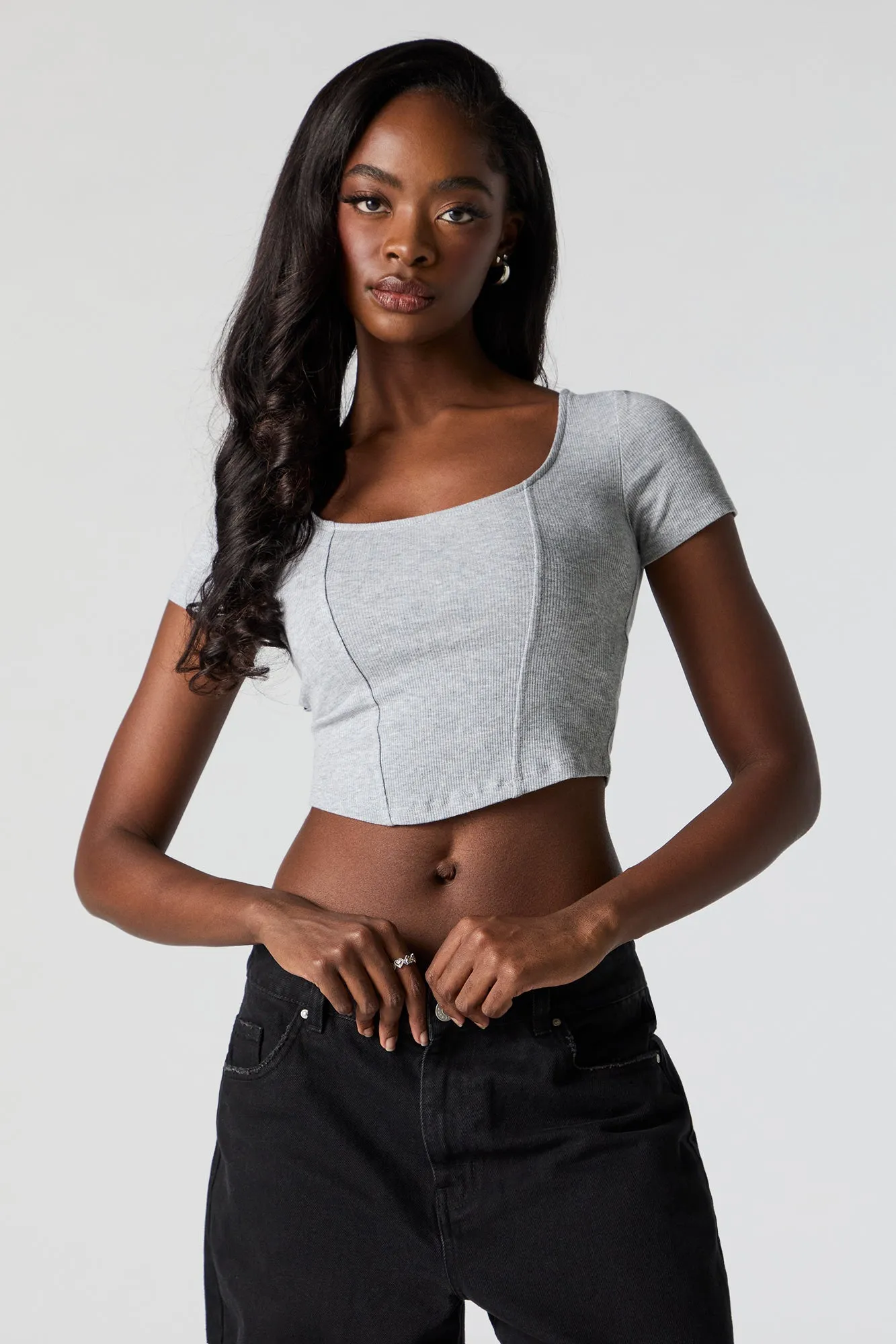 Ribbed Corset Style Cropped T-Shirt sold by Urban Planet product image thumbnail 4