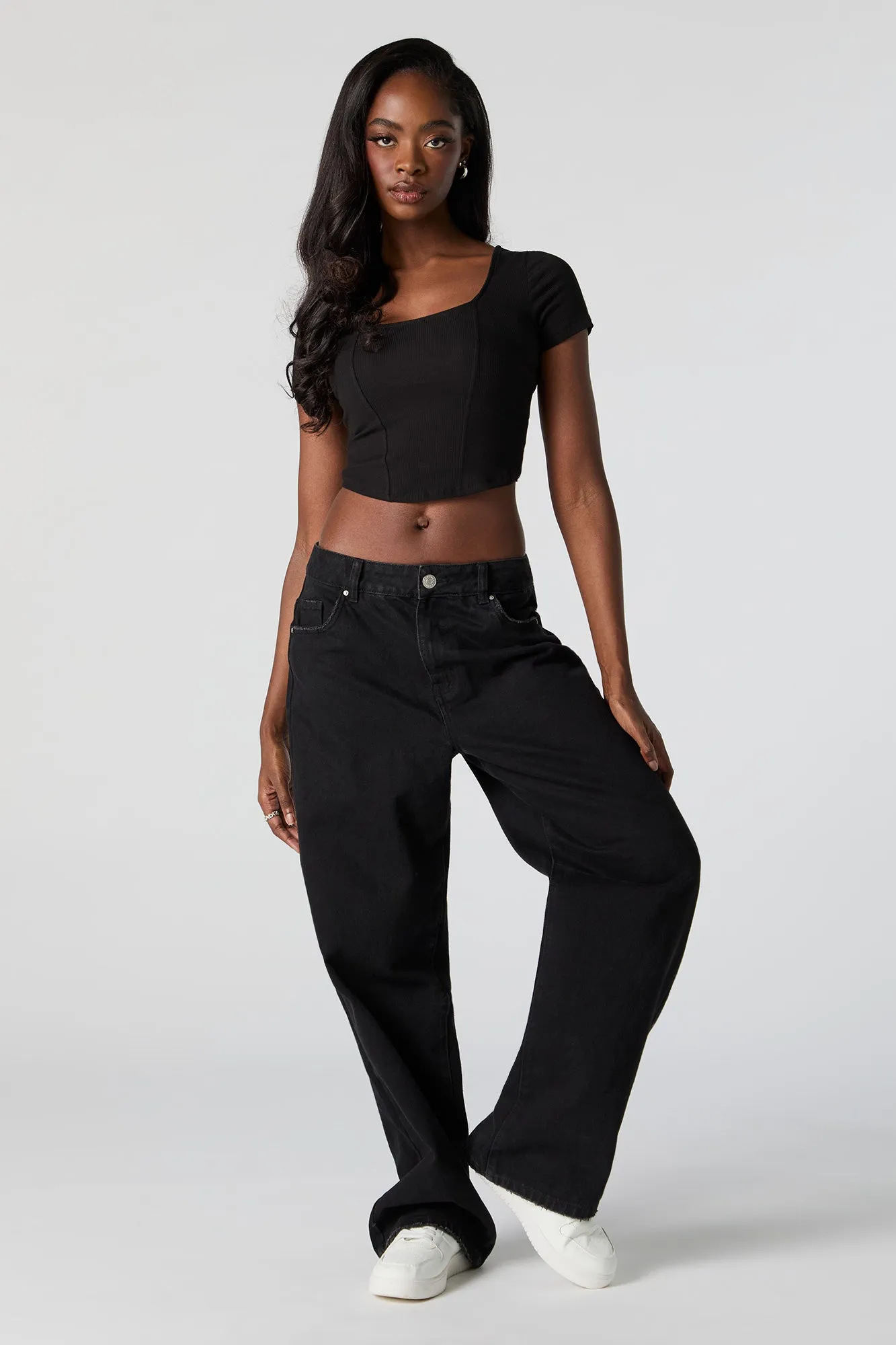 Ribbed Corset Style Cropped T-Shirt sold by Urban Planet product image thumbnail 3