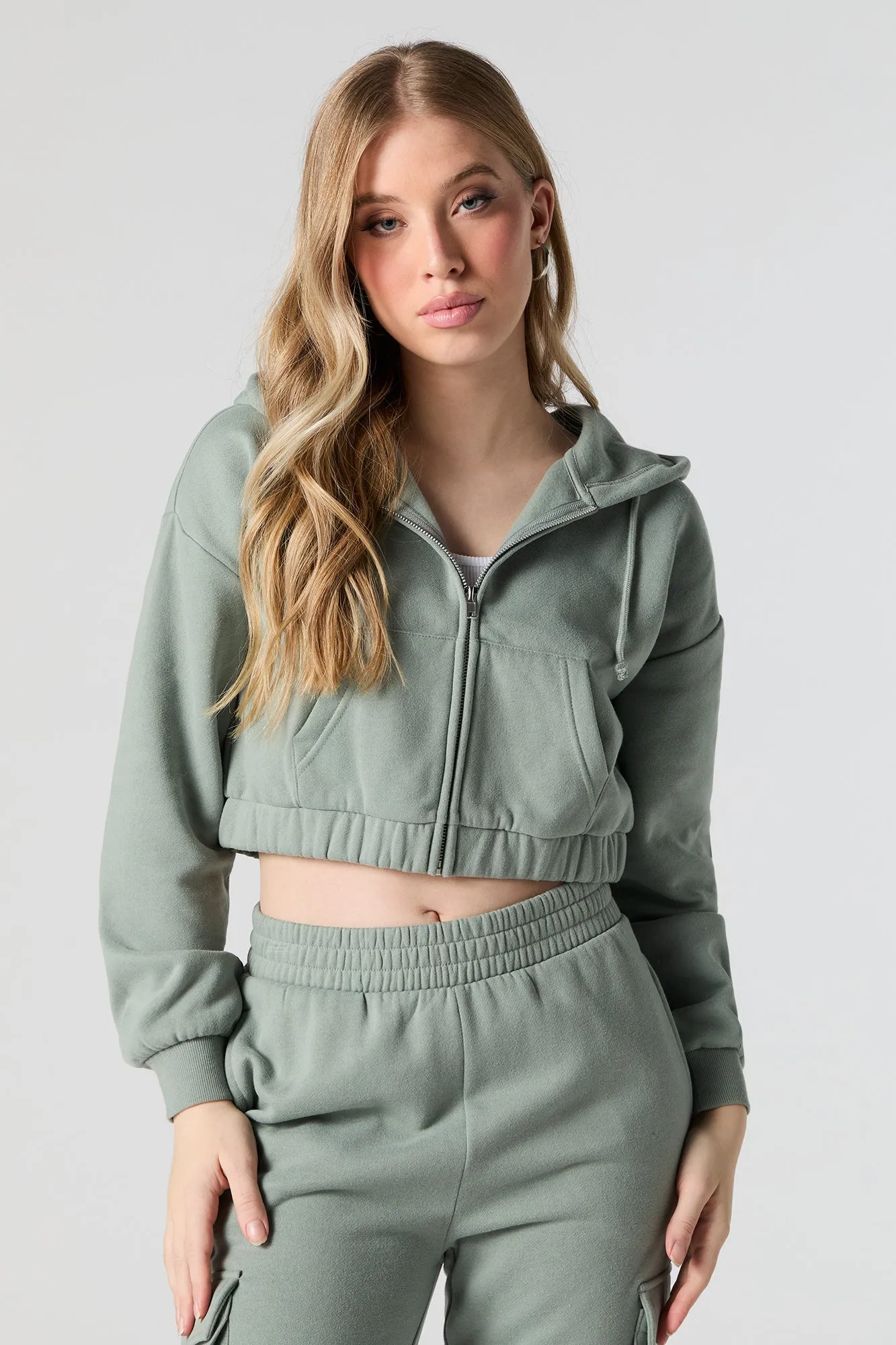 Fleece Cropped Zip-Up Hoodie sold by Urban Planet product image thumbnail 4