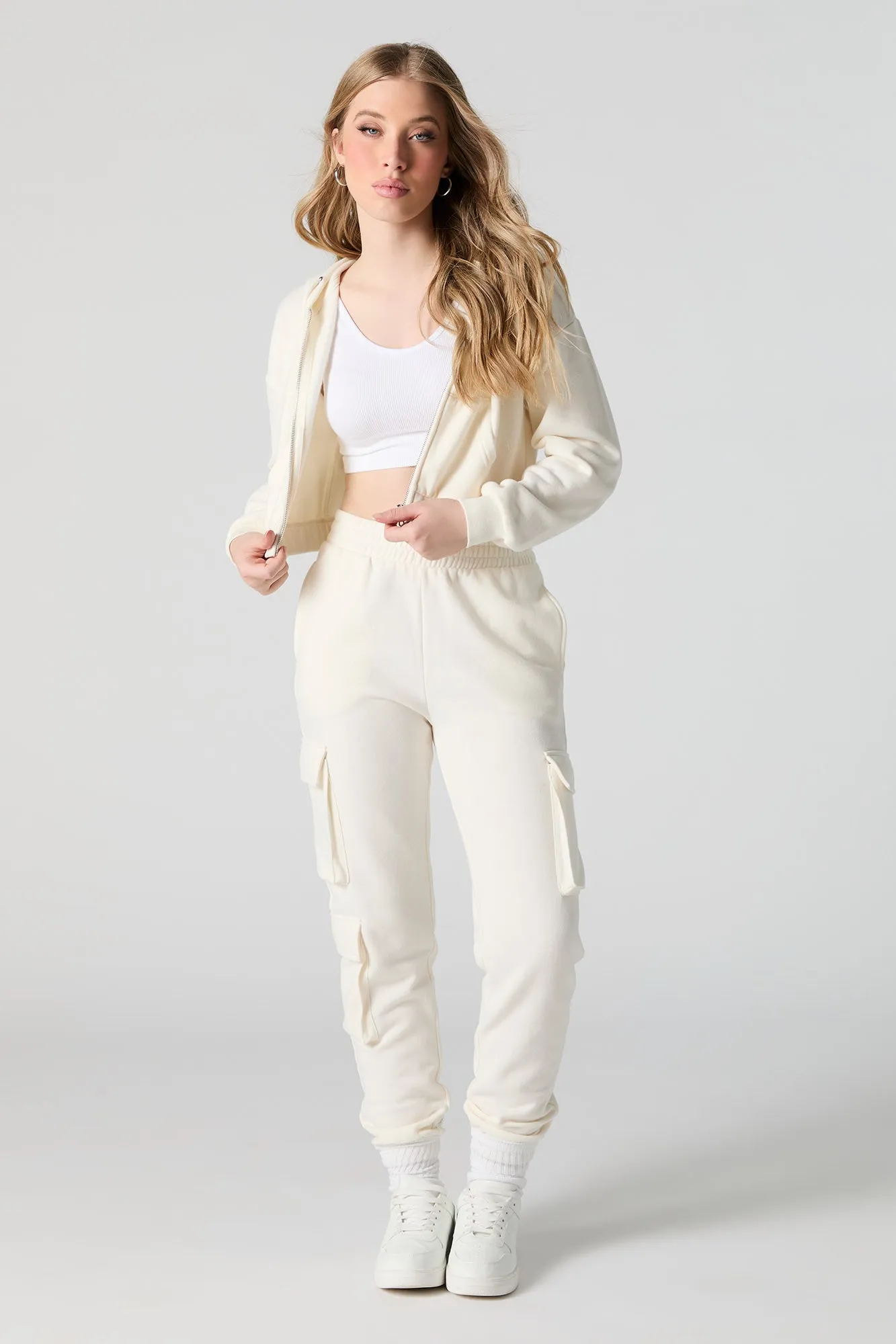 Fleece Cropped Zip-Up Hoodie sold by Urban Planet product image thumbnail 3