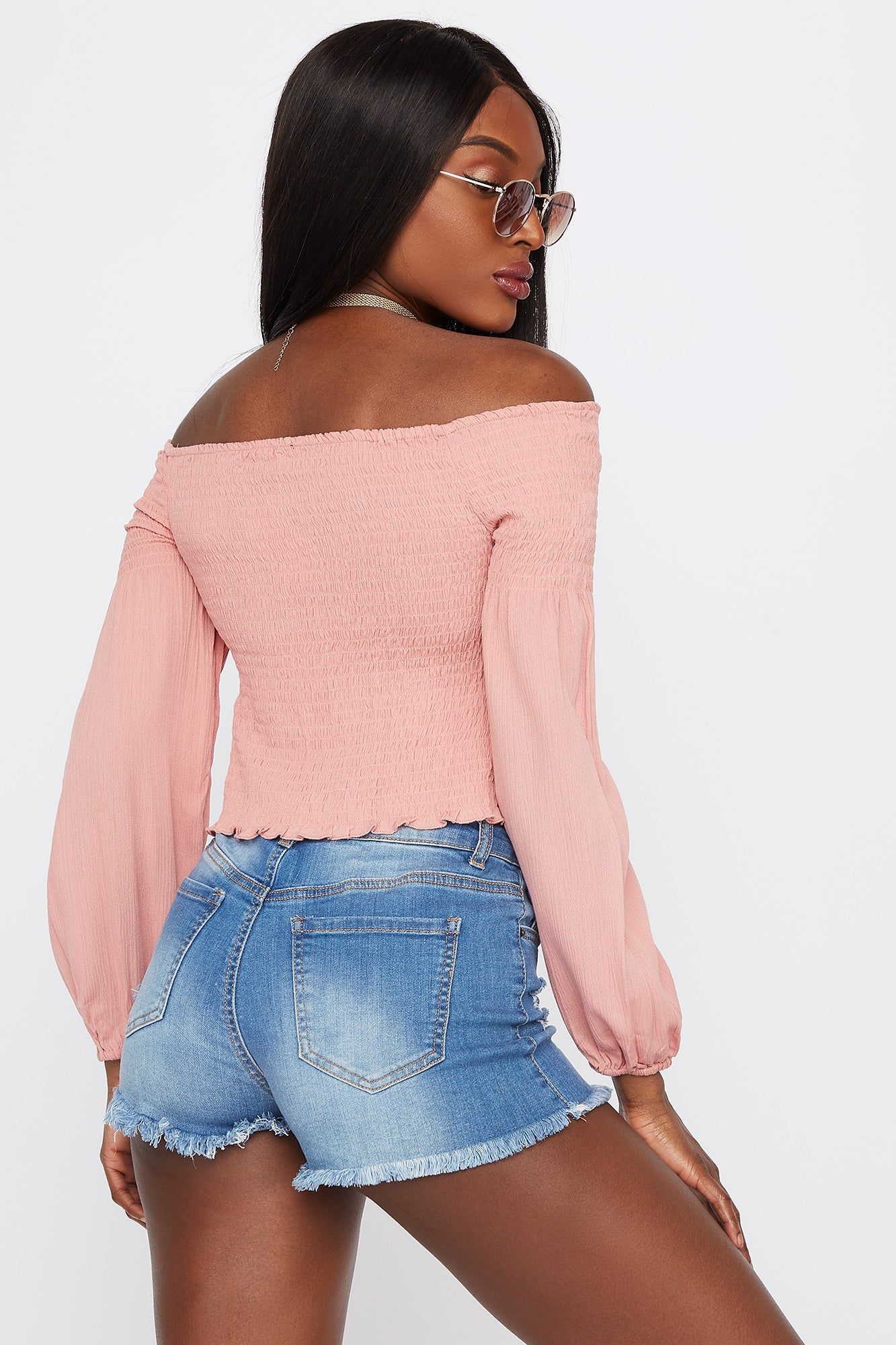 Off The Shoulder Smocked Long Sleeve Top sold by Urban Planet product image thumbnail 2