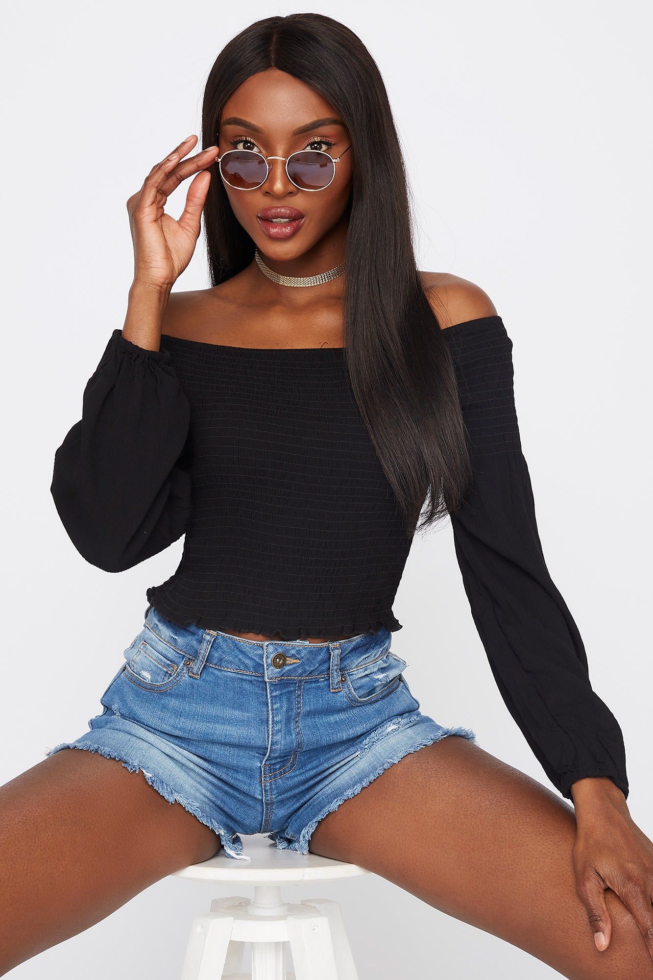 Off The Shoulder Smocked Long Sleeve Top sold by Urban Planet product image thumbnail 3