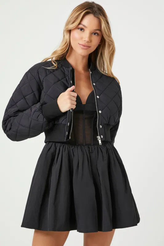 Cropped Quilted Bomber Jacket sold by Urban Planet