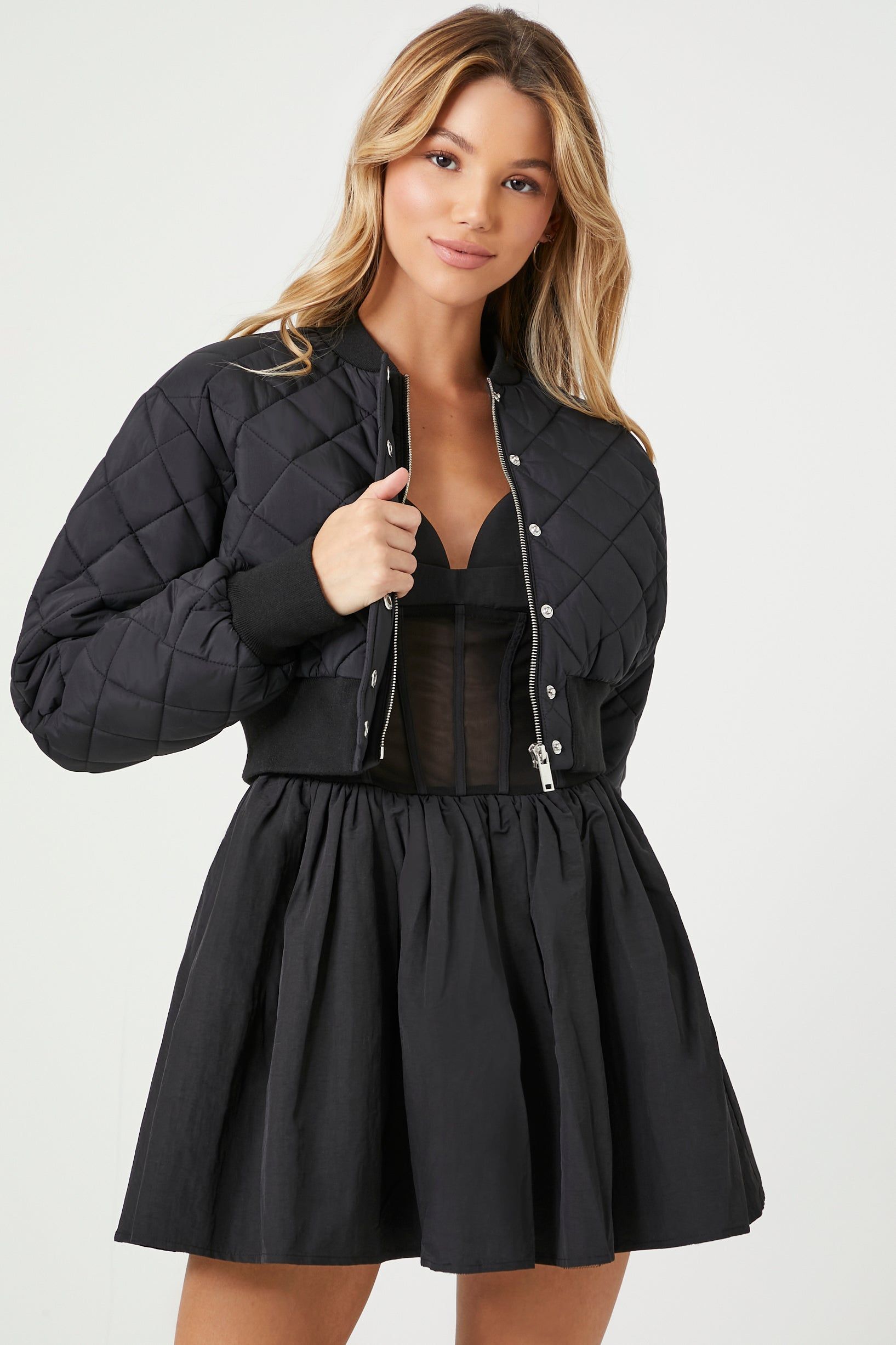 Cropped Quilted Bomber Jacket sold by Urban Planet