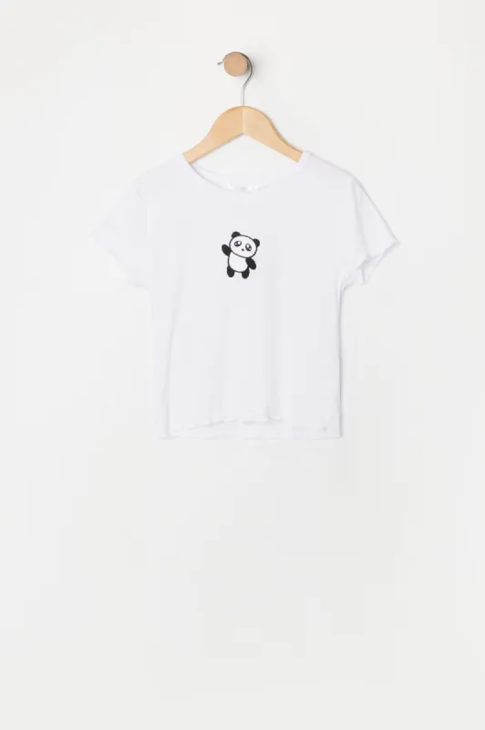 T-shirt avec motif brodé Panda et ourlet volanté pour fille sold by Urban Planet