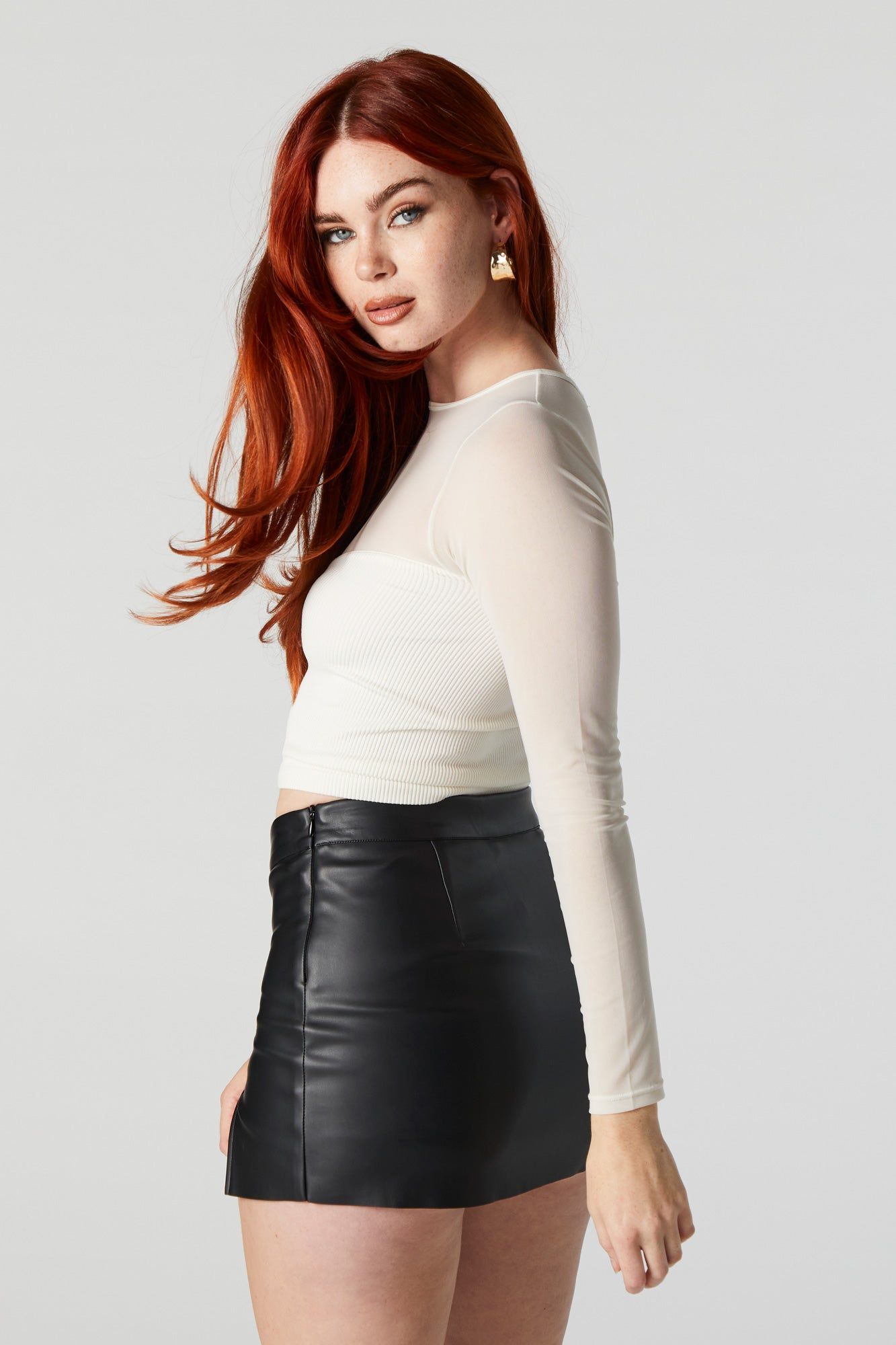 Mesh Ribbed Long Sleeve Top sold by Urban Planet product image thumbnail 3