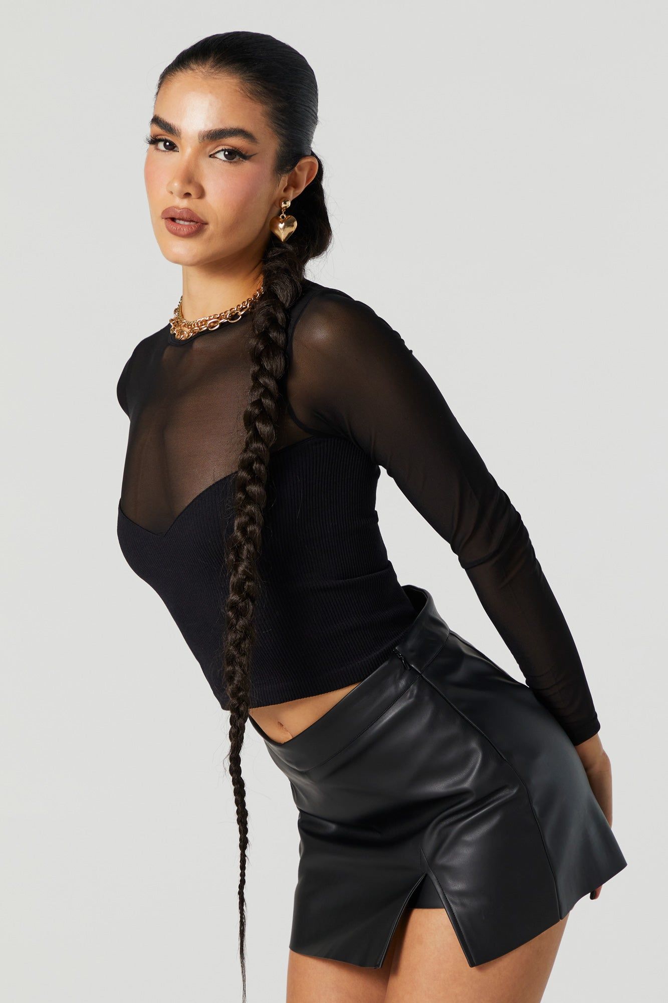 Mesh Ribbed Long Sleeve Top sold by Urban Planet product image thumbnail 5