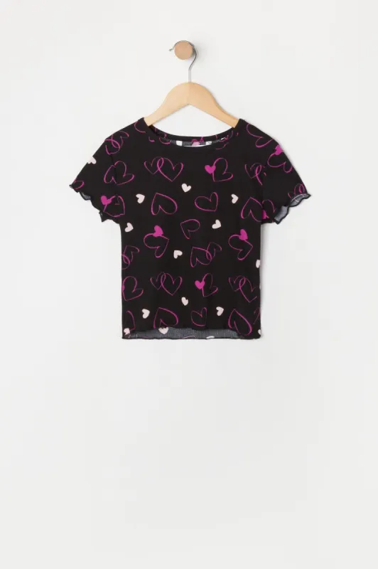 T-shirt avec motif de coeur et ourlet volanté pour fille sold by Urban Planet