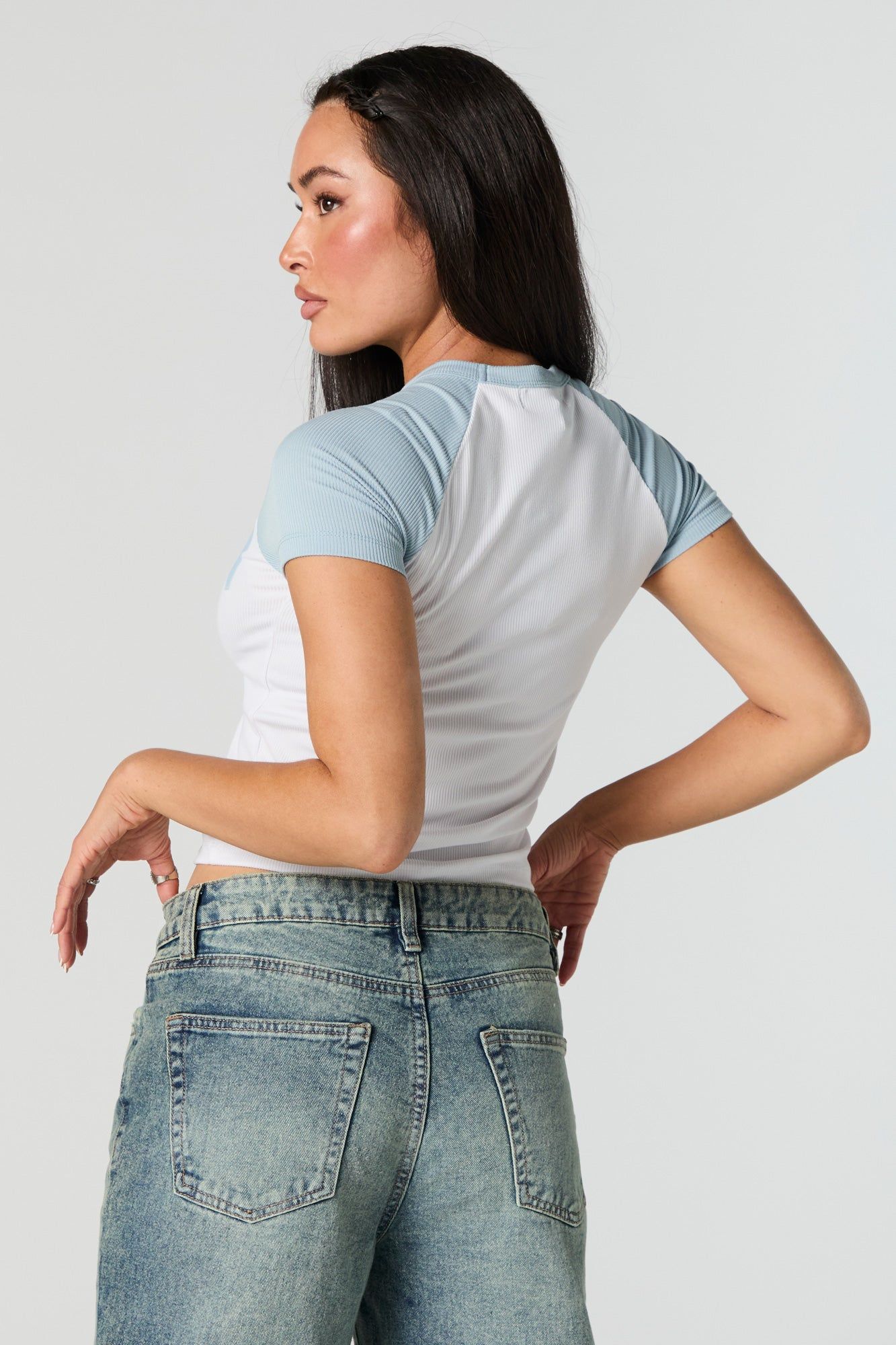 Soho Graphic Ribbed Fitted Raglan T-Shirt sold by Urban Planet product image thumbnail 2