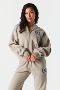 Embroidered Zip Up Varsity Hoodie sold by Urban Planet