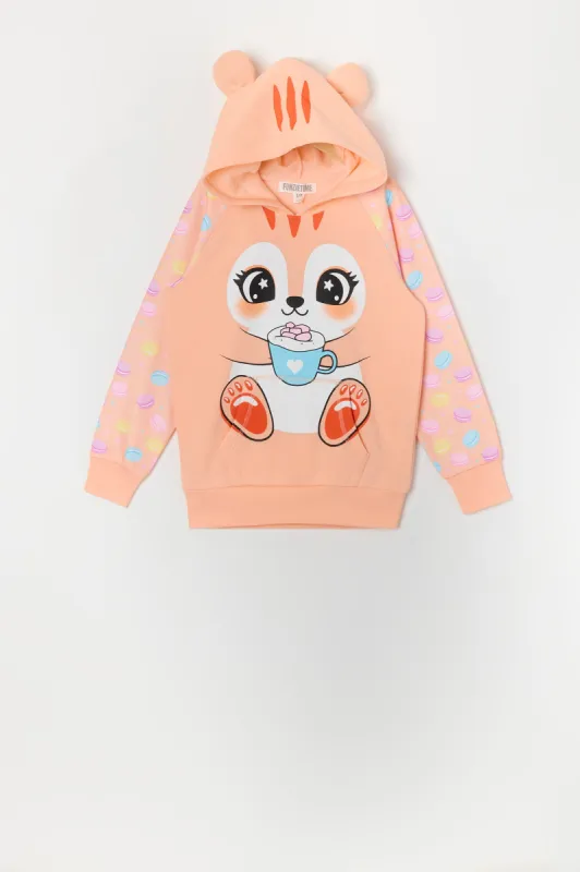 Girls Peach Tiger Character Hoodie sold by Urban Planet