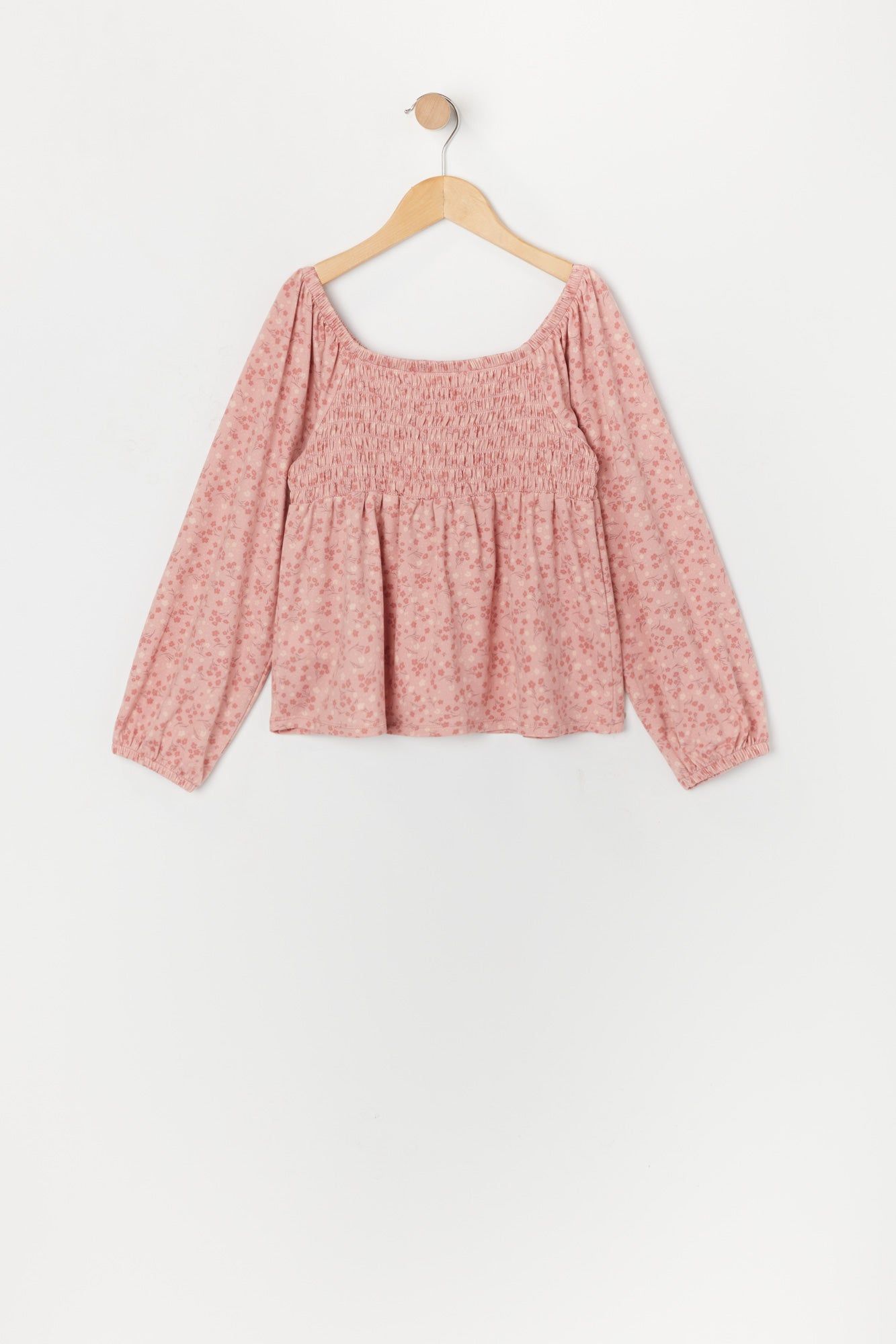 Haut smocké fleuri rose à manches longues pour fille sold by Urban Planet product image thumbnail 2