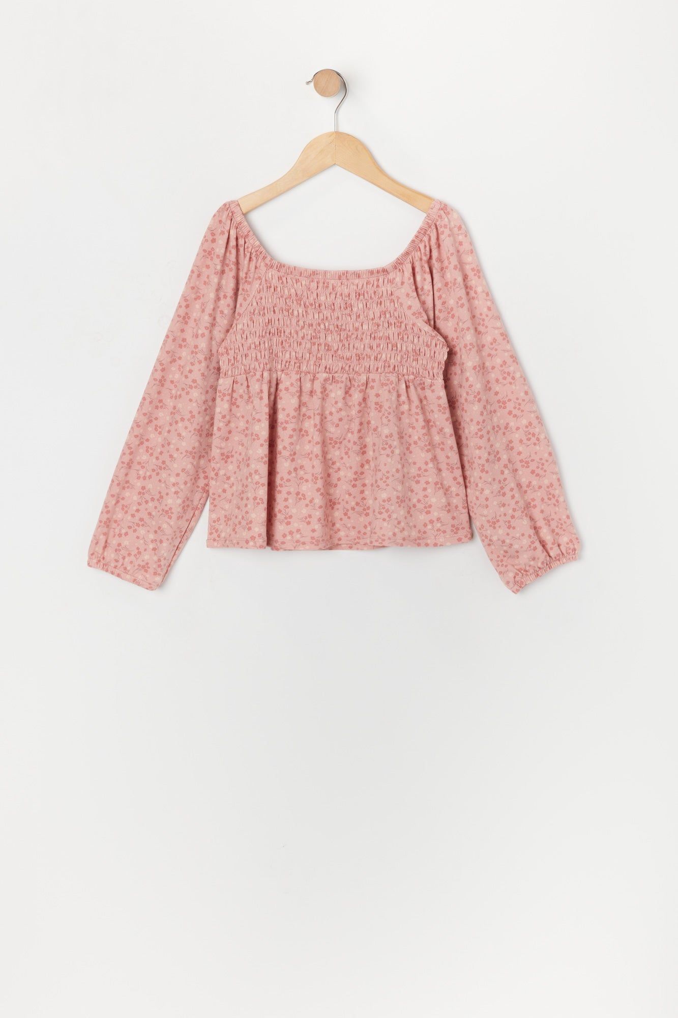 Haut smocké fleuri rose à manches longues pour fille sold by Urban Planet