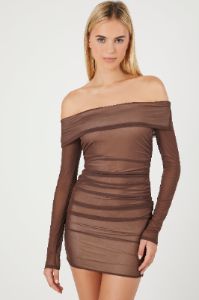 Mesh Off Shoulder Mini Dress sold by Urban Planet
