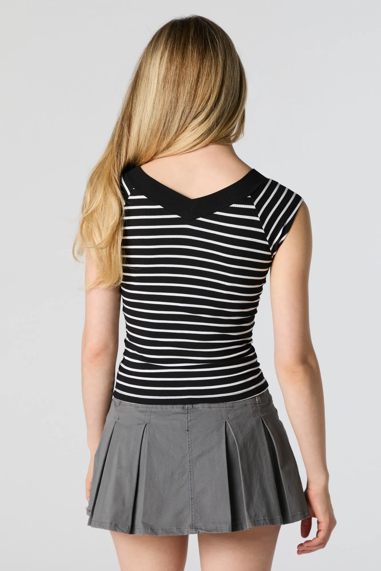 Striped Ribbed V-Neck Skimmer Top sold by Urban Planet product image thumbnail 2
