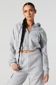 Fleece Zip-Up Cropped Hoodie sold by Urban Planet