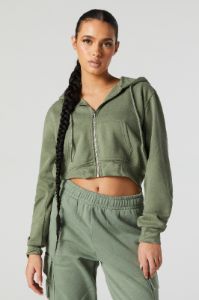 Fleece Zip-Up Cropped Hoodie sold by Urban Planet
