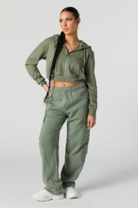 Fleece Zip-Up Cropped Hoodie sold by Urban Planet