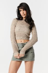 Open Stitch Long Sleeve Crop Sweater sold by Urban Planet