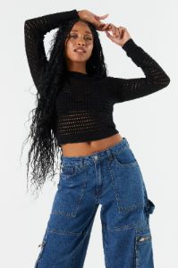 Open Stitch Long Sleeve Crop Sweater sold by Urban Planet
