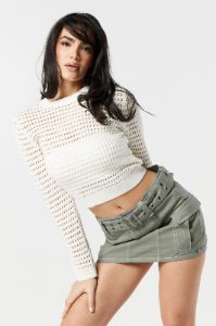 Open Stitch Long Sleeve Crop Sweater sold by Urban Planet