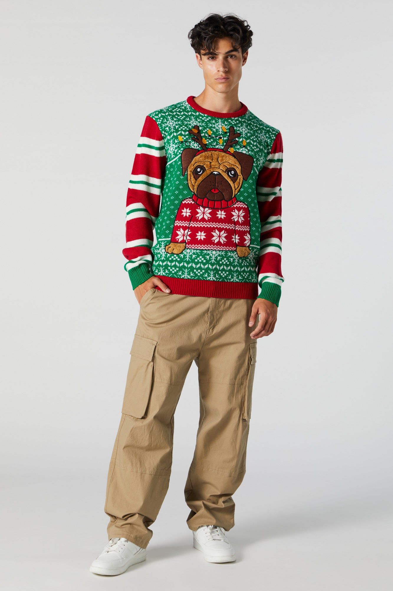 Furry Pug Embroidered Xmas Sweater sold by Urban Planet product image thumbnail 4