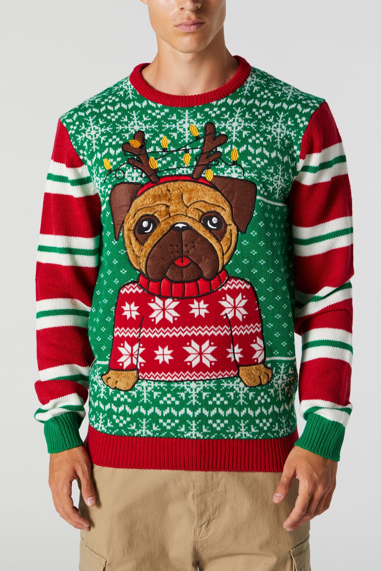 Furry Pug Embroidered Xmas Sweater sold by Urban Planet product image thumbnail 2