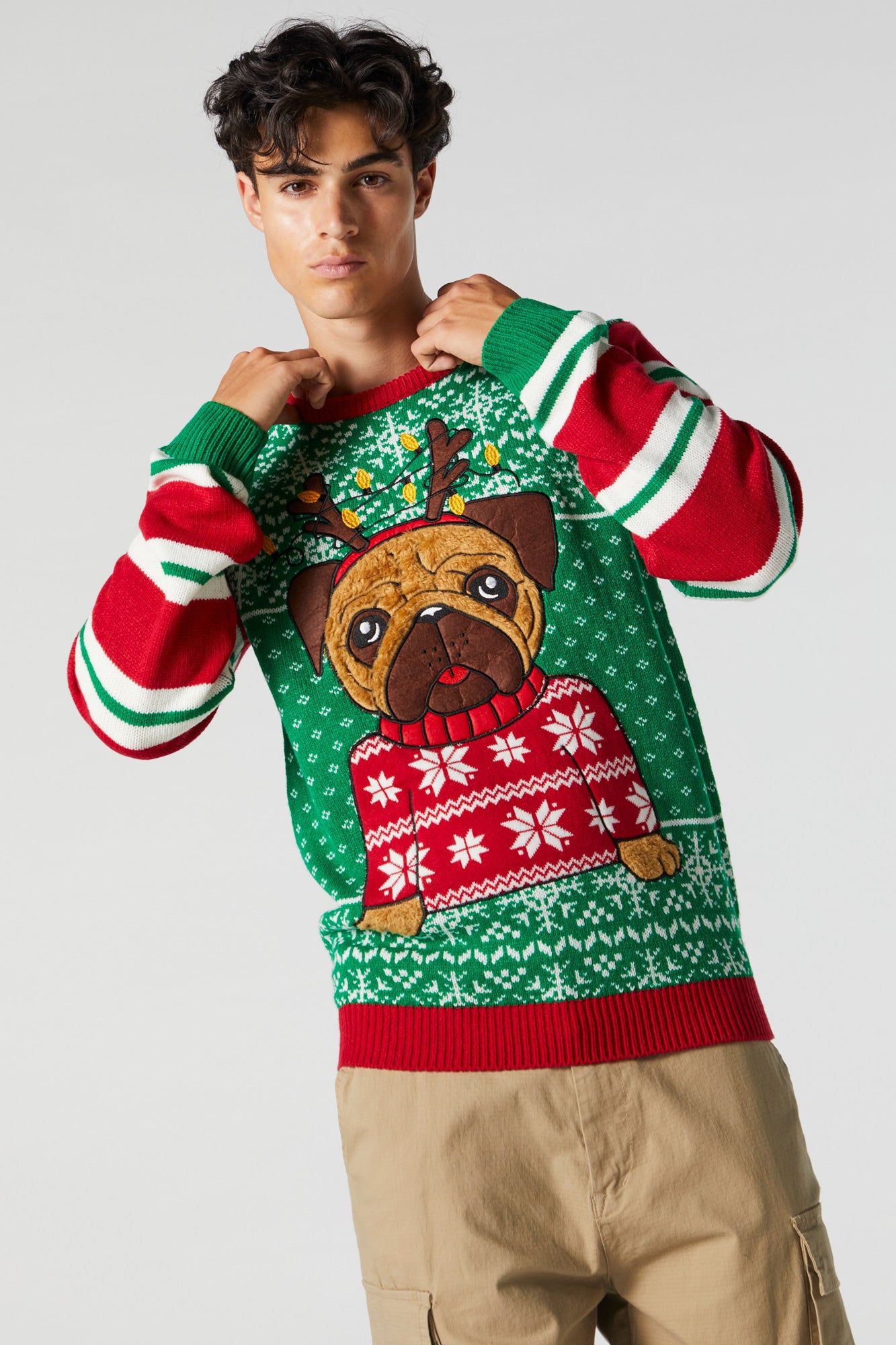 Furry Pug Embroidered Xmas Sweater sold by Urban Planet