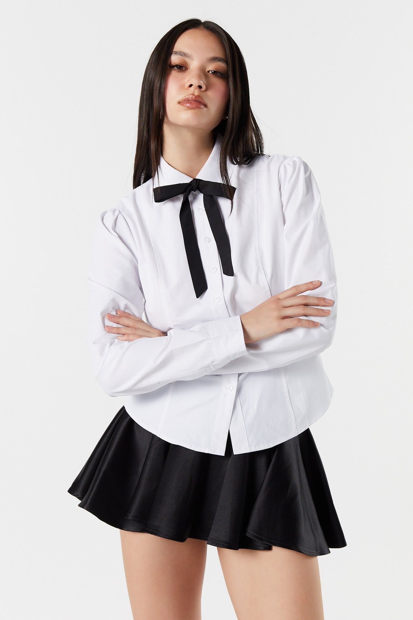 Bow Neck Oversized Button-Up Top sold by Urban Planet