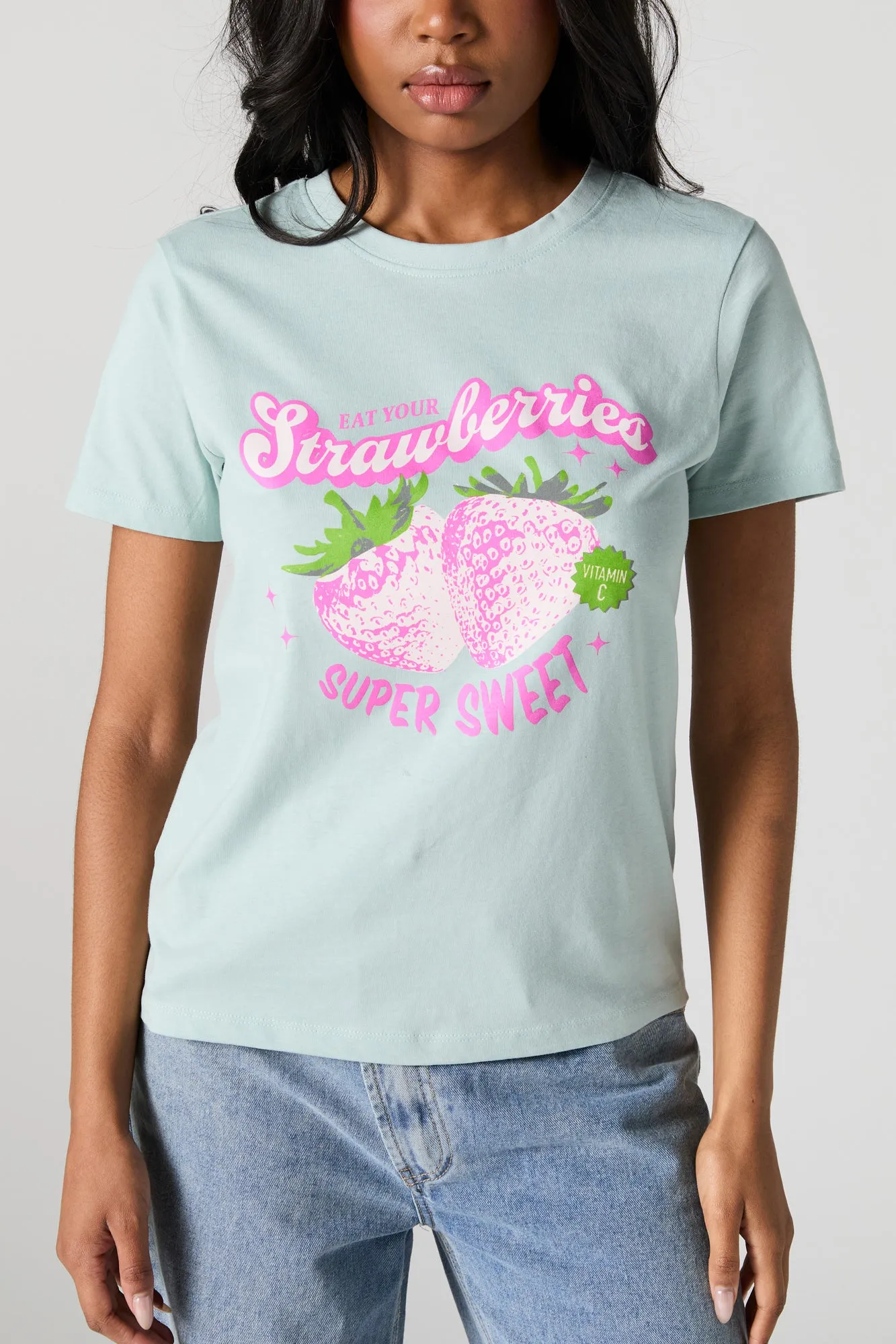 Eat Your Strawberries Graphic Oversized T-Shirt sold by Urban Planet product image thumbnail 4