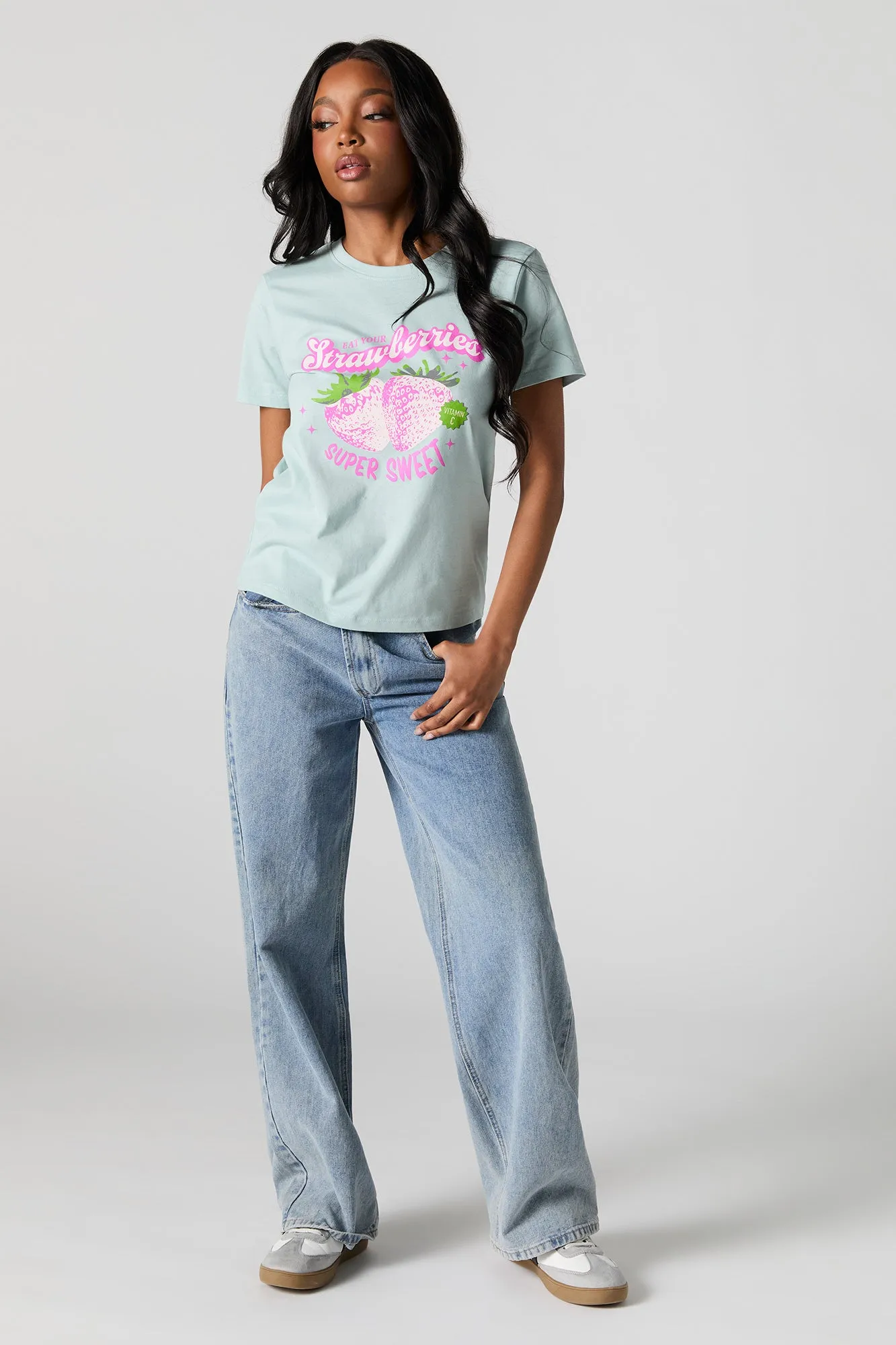 Eat Your Strawberries Graphic Oversized T-Shirt sold by Urban Planet product image thumbnail 3