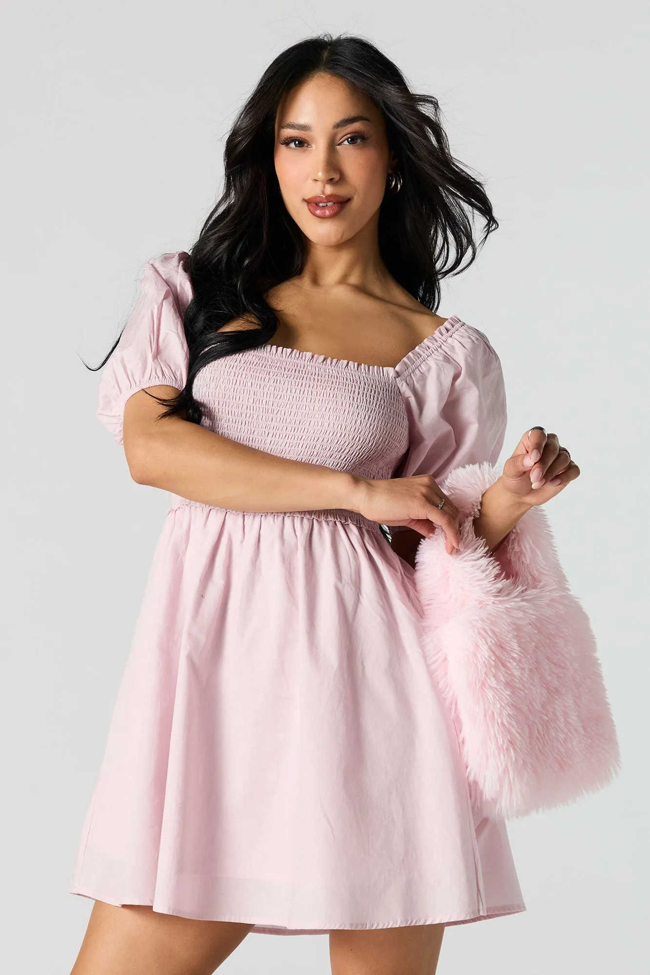 Smocked Puff Sleeve Mini Dress sold by Urban Planet