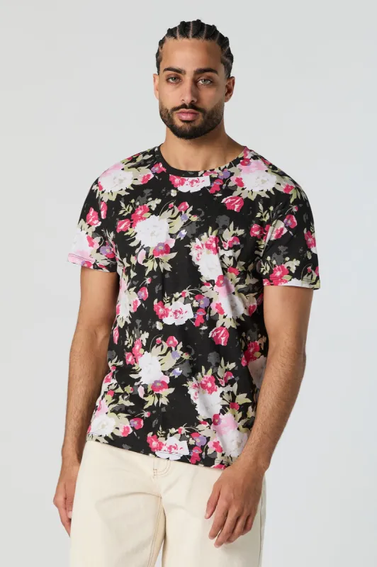 Black Floral Print T-Shirt sold by Urban Planet