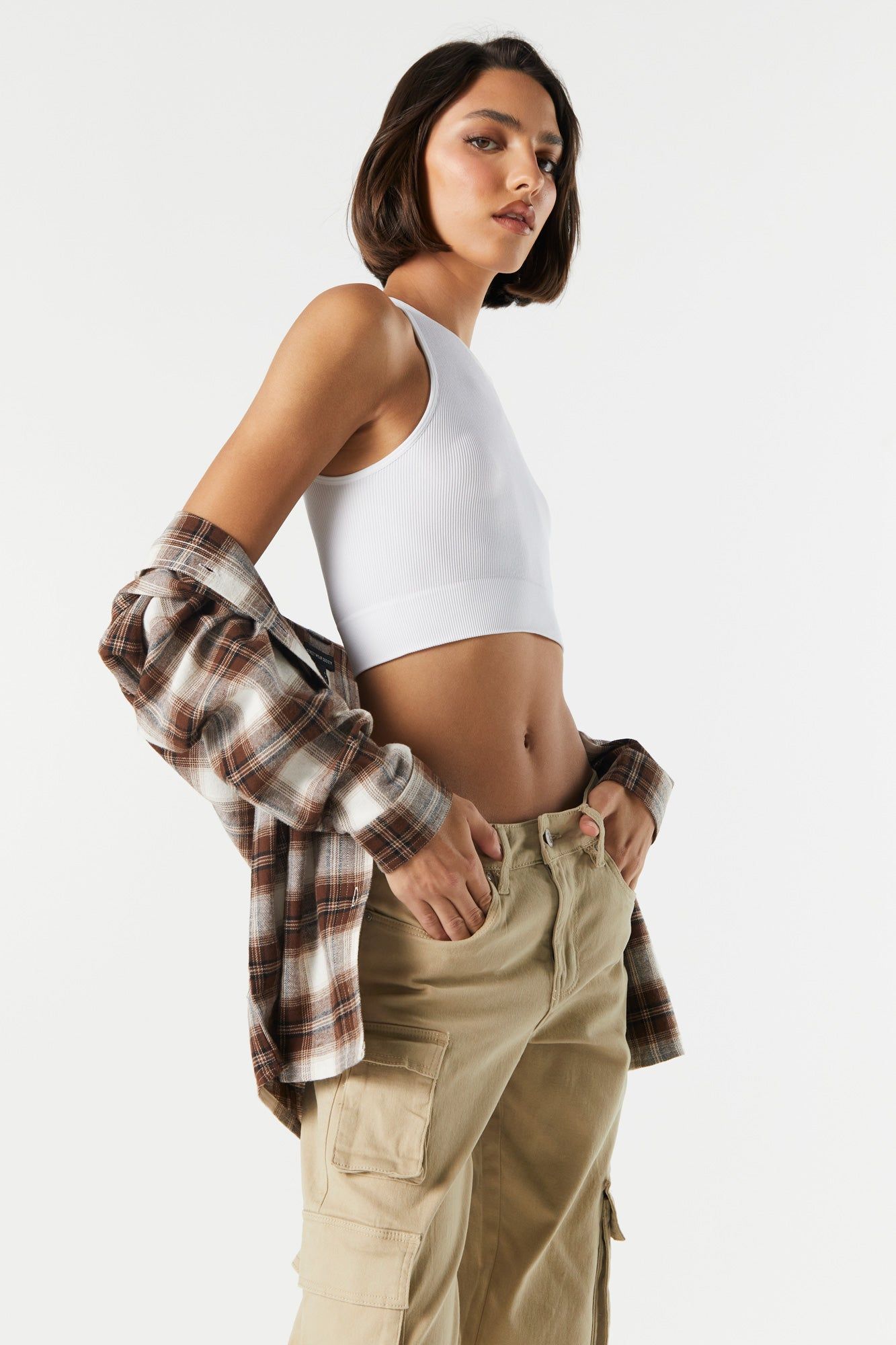 Seamless Ribbed High Neck Cropped Tank sold by Urban Planet product image thumbnail 4