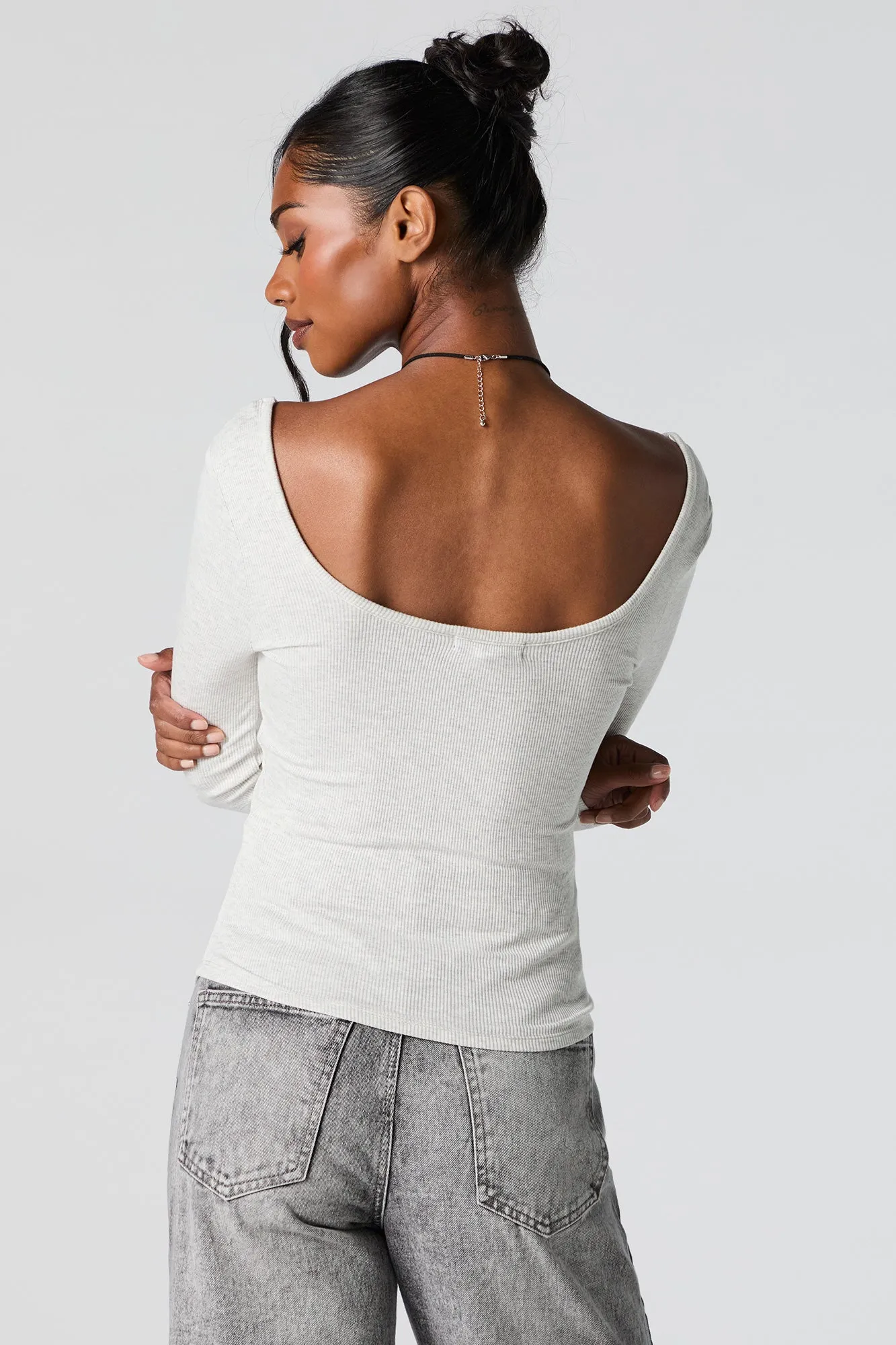 Ribbed Scoop Neck Corset Style Long Sleeve Top sold by Urban Planet product image thumbnail 5