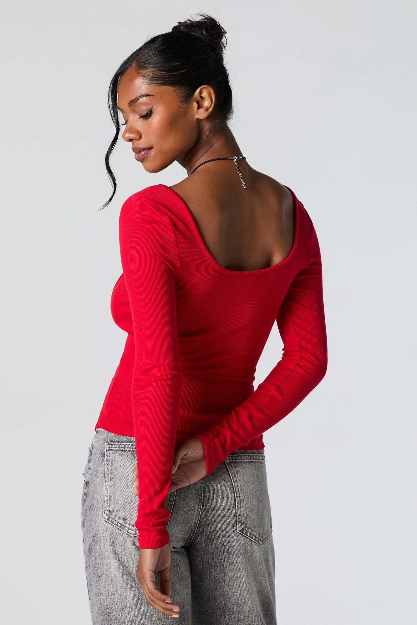 Ribbed Scoop Neck Corset Style Long Sleeve Top sold by Urban Planet product image thumbnail 2