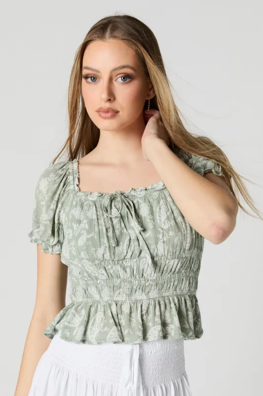 Paisley Print Short Sleeve Milkmaid Top sold by Urban Planet