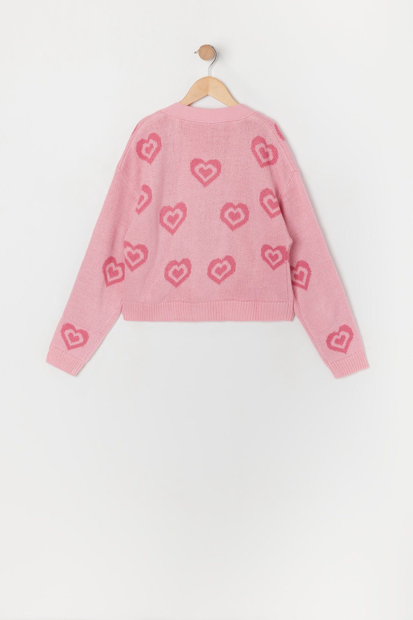 Girls Pink Heart Jacquard Knit Cardigan sold by Urban Planet product image thumbnail 2