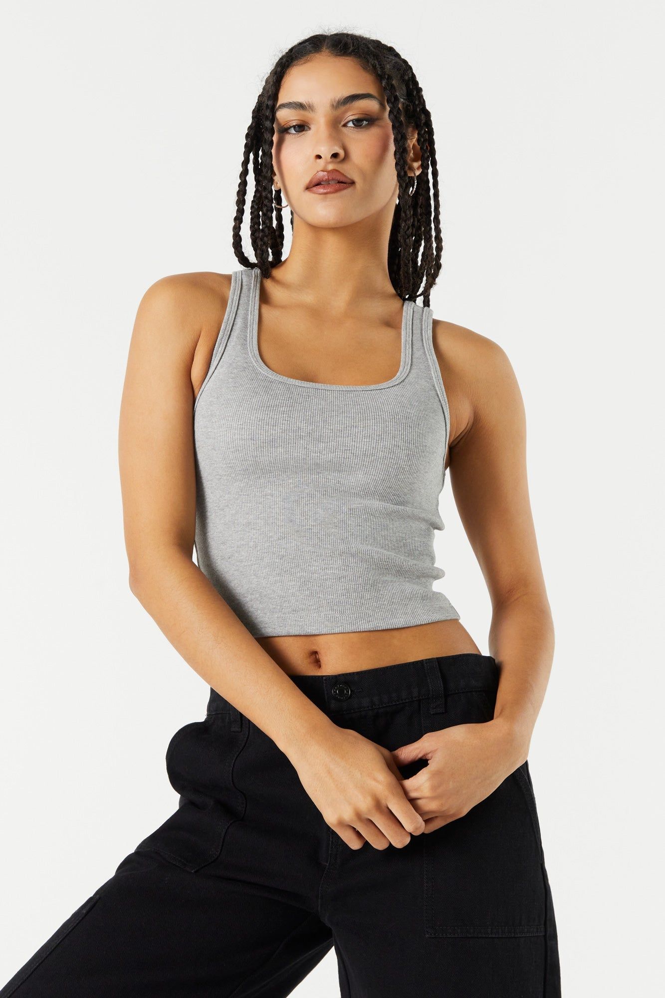 Débardeur côtelé uni court à encolure arrondie sold by Urban Planet product image thumbnail 4