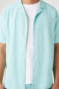 Ribbed Short Sleeve Button-Up Top sold by Urban Planet