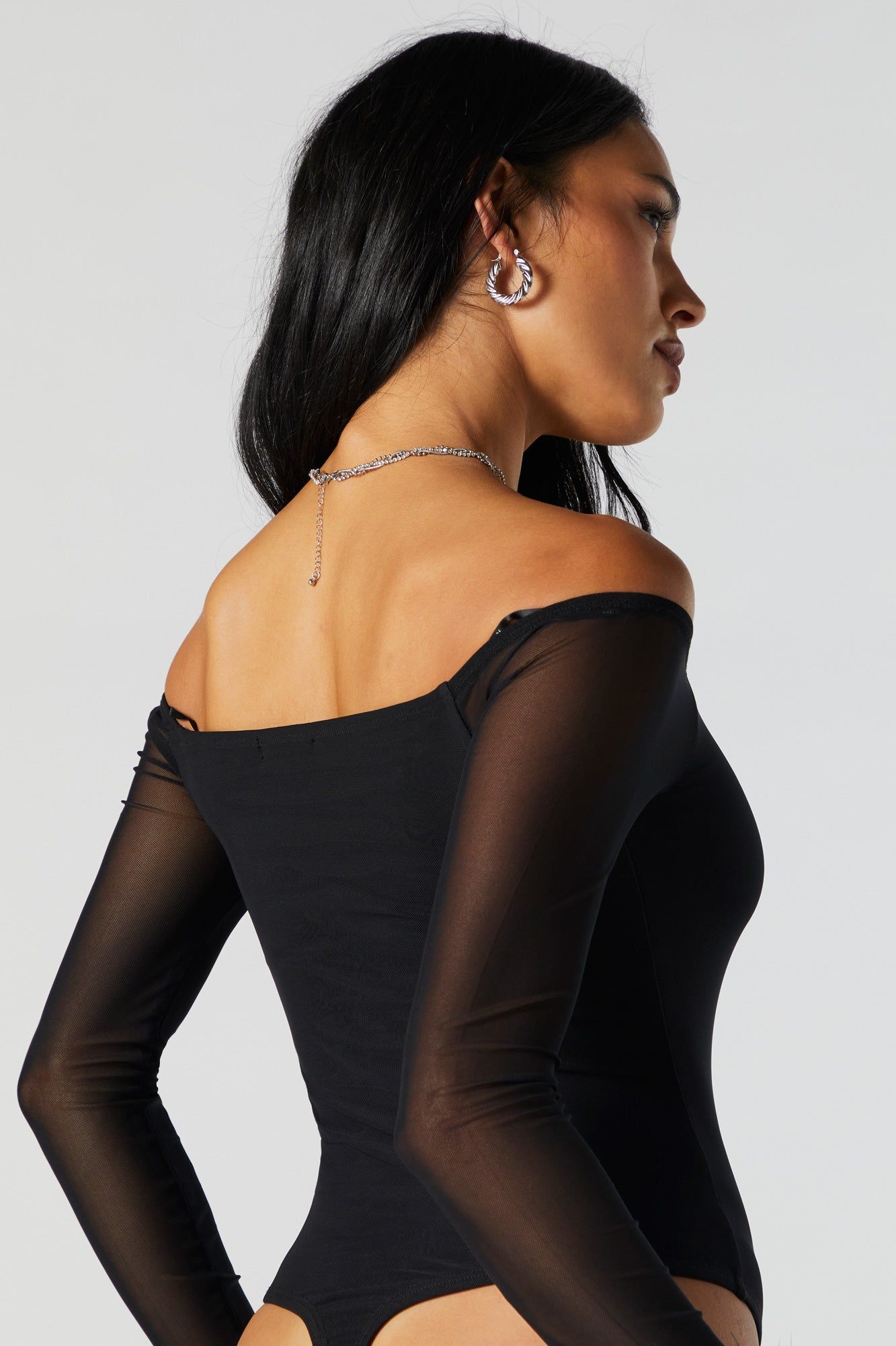 Feather Trim Mesh Long Sleeve Bodysuit sold by Urban Planet product image thumbnail 4