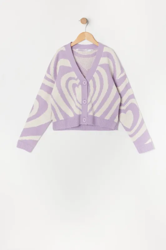 Cardigan boutonné en tricot avec motif de coeurs pourpres pour fille sold by Urban Planet