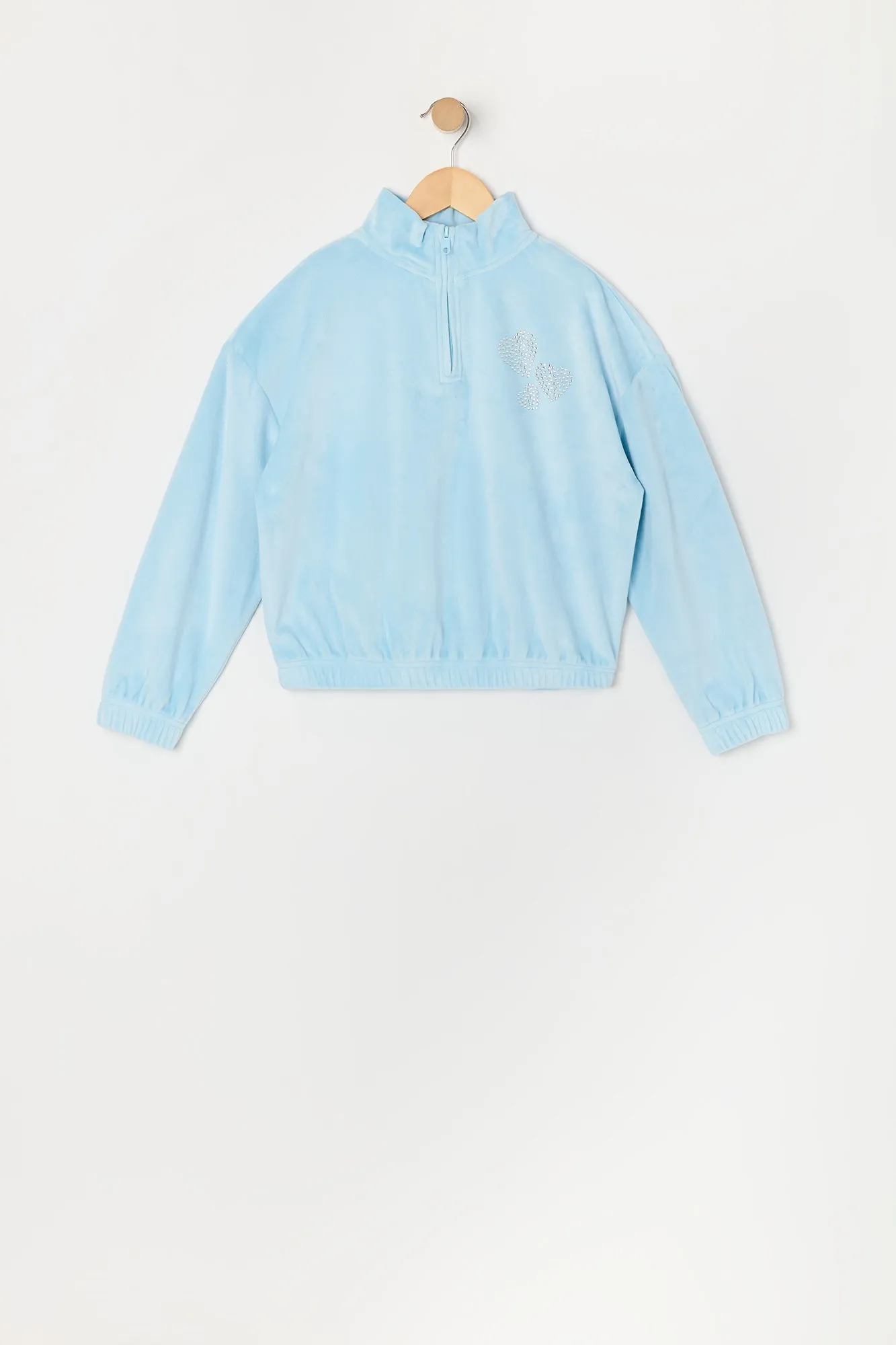 Chandail en velours à imprimé Coeur avec pierres du Rhin et quart de fermeture à glissière sold by Urban Planet