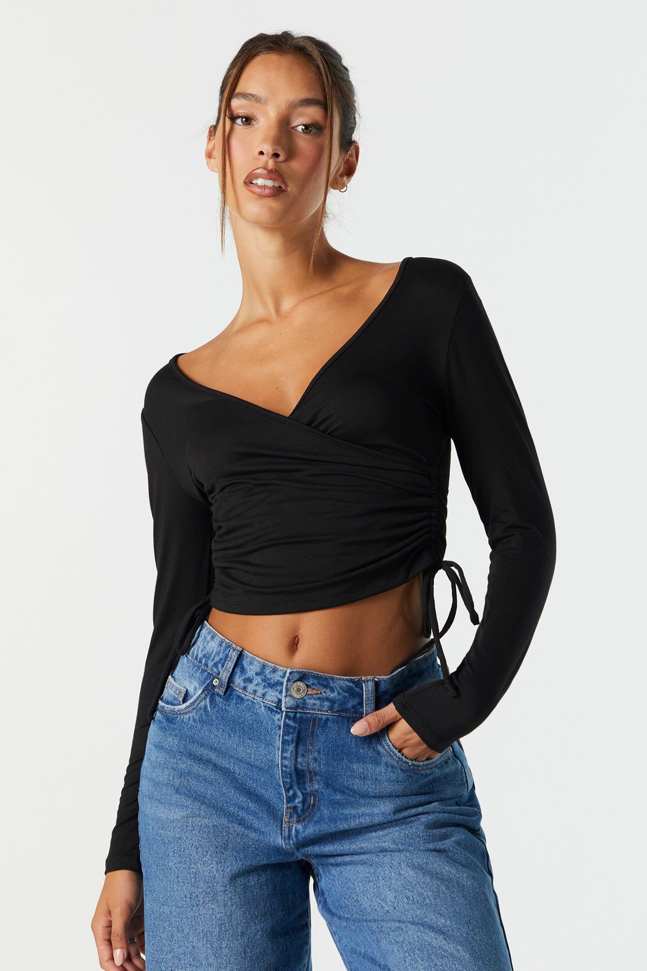 Surplice Drawstring Long Sleeve Top sold by Urban Planet product image thumbnail 4